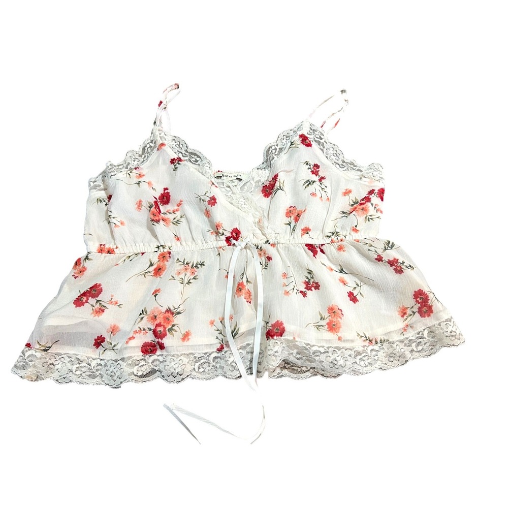American Eagle Floral‎ Lace Trim Peplum Camisole Top Boho Fairy Dainty Festival